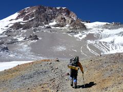 02 Inka Expediciones Guide Agustin Aramayo Leads The Way Out Of Camp 2 With Aconcagua North Face On The Way To Aconcagua Camp 3 Colera